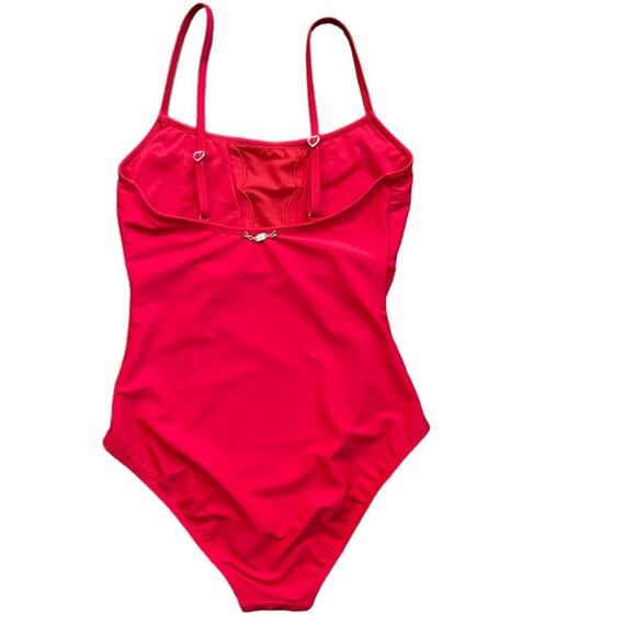 Betsy Johnson Red Malibu One piece Sheer Panel Swim Suit Size S - Picture 4 of 6